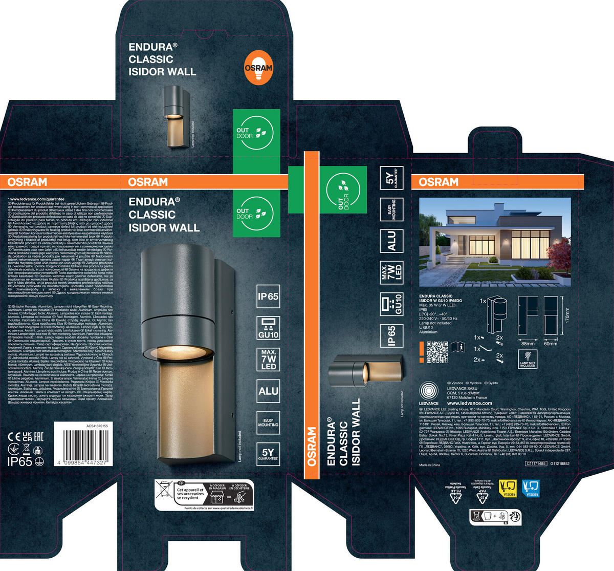 AUßENLEUCHTE 6/8,8/17 cm   - Dunkelgrau, Basics, Glas/Metall (6/8,8/17cm) - Osram