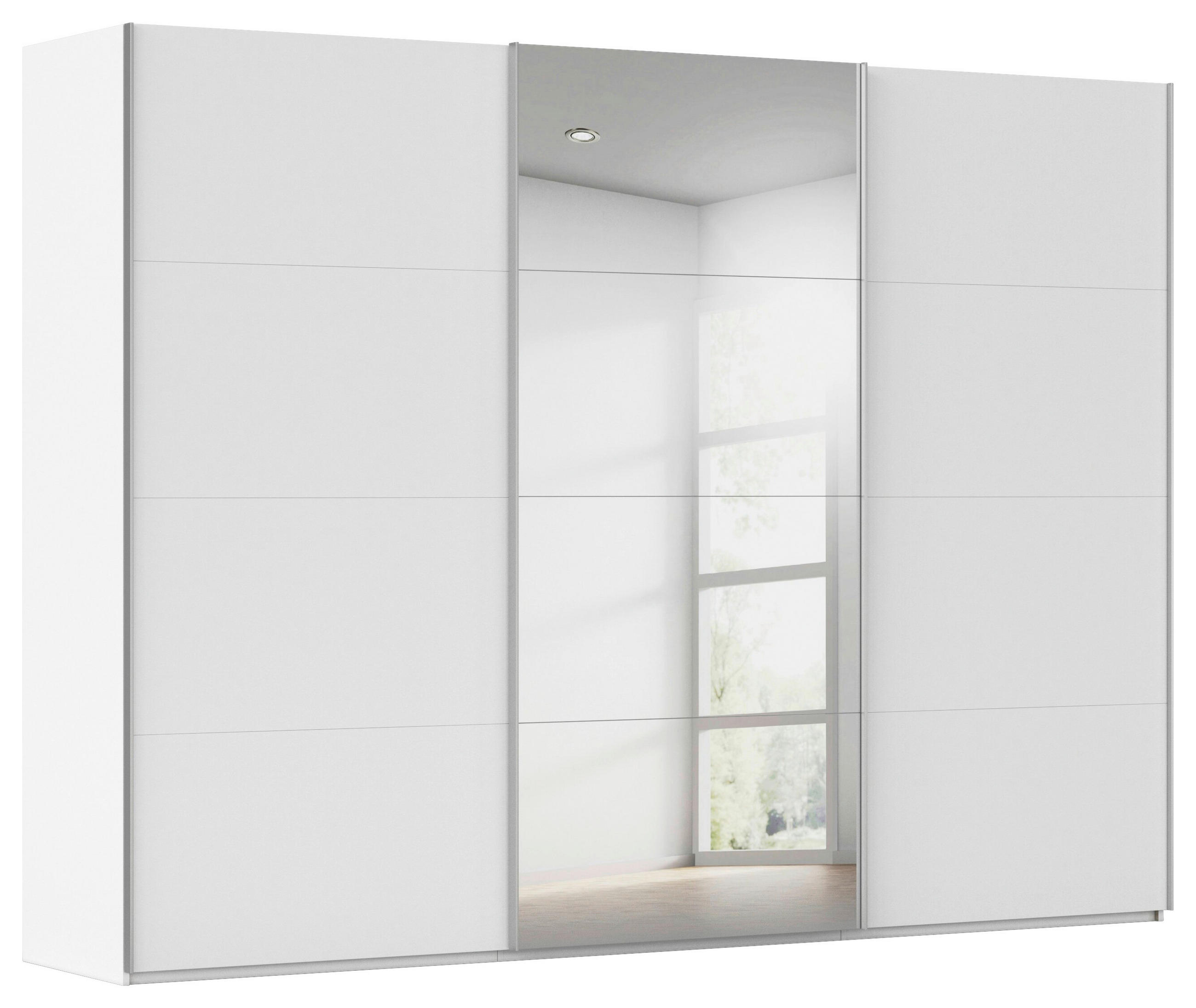 SCHWEBETÜRENSCHRANK 301/223/68 cm 3-türig Weiß  - Alufarben/Weiß, Basics, Glas/Holzwerkstoff (301/223/68cm) - Novel