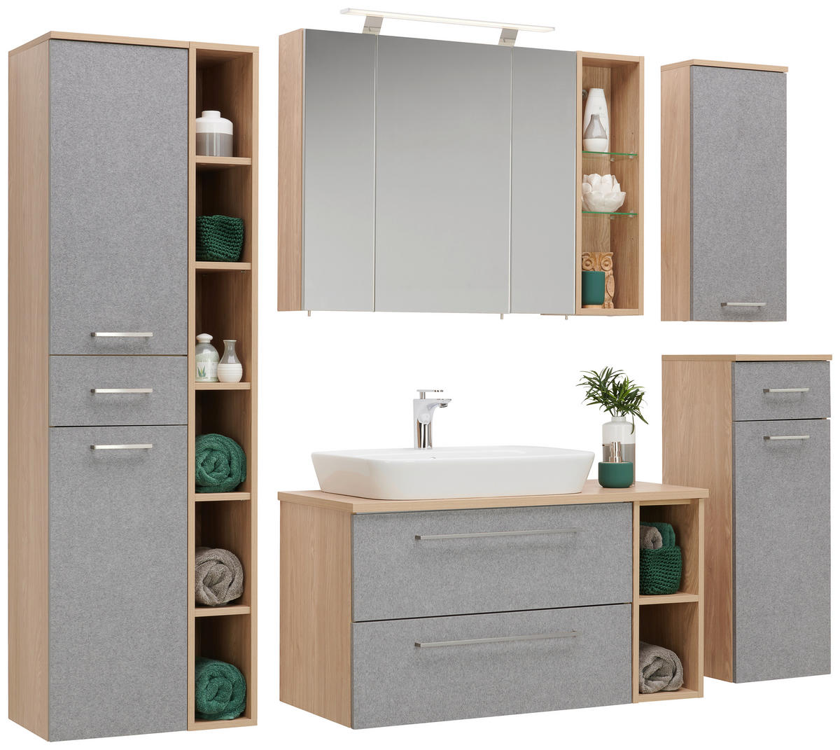 HOCHSCHRANK 32,7/159,1/35,3 cm  - Eichefarben/Grau, Basics, Holzwerkstoff/Metall (32,7/159,1/35,3cm) - Stylife