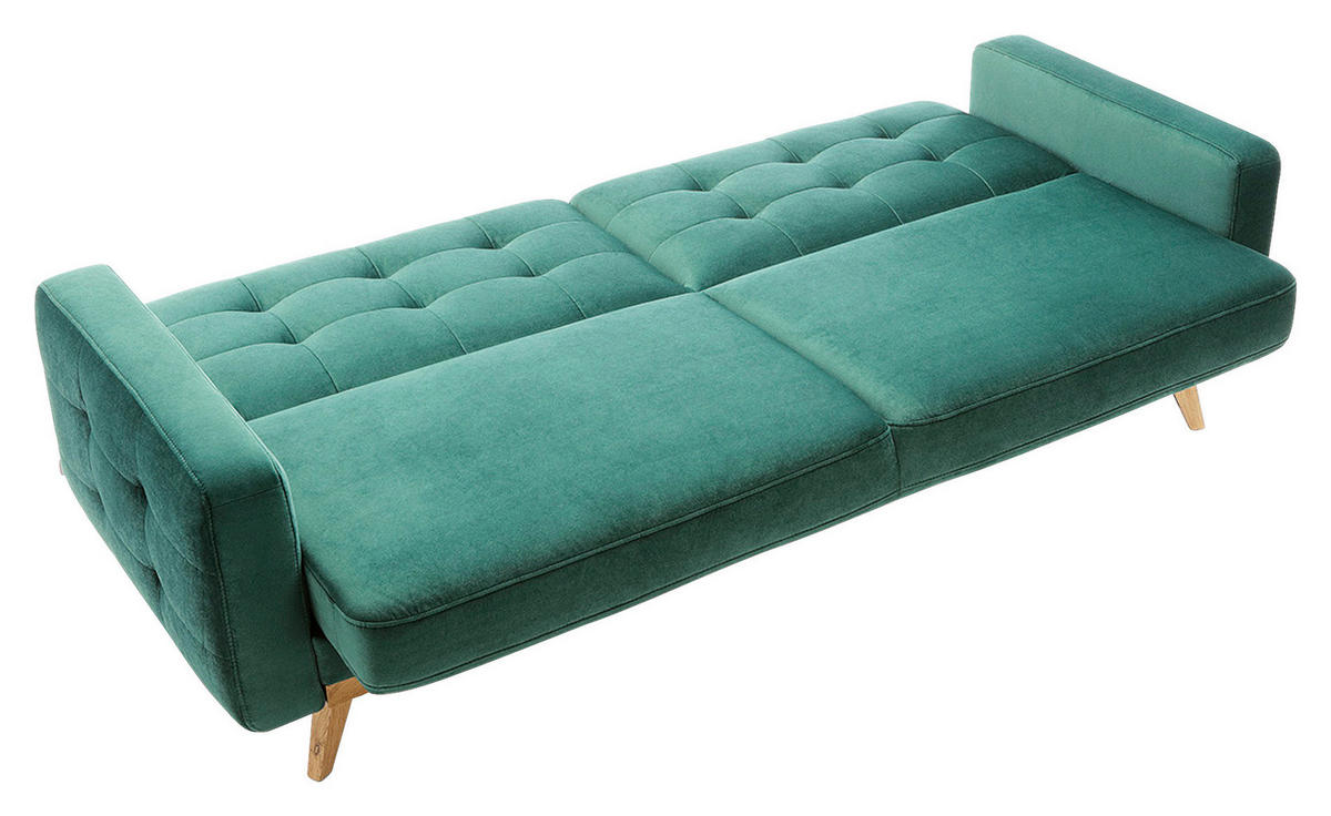 SCHLAFSOFA in Velours Türkis, Grün  - Türkis/Eichefarben, Design, Holz/Textil (224/87/89cm) - Stylife