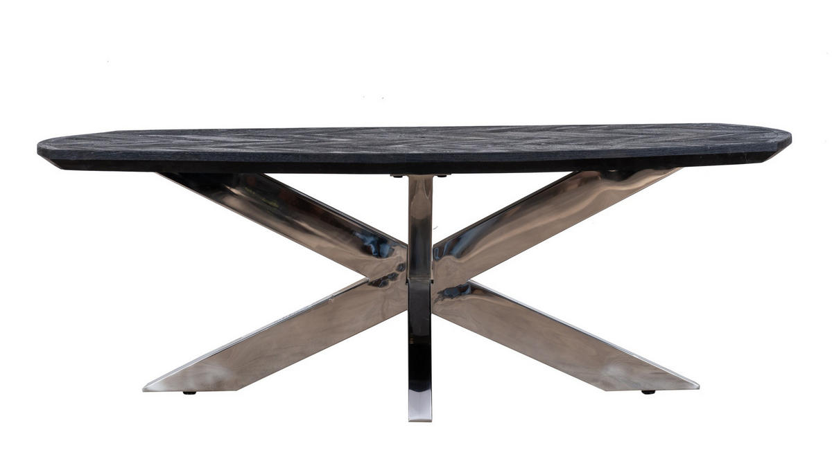 COUCHTISCH Mangoholz teilmassiv 130/45/70 cm rechteckig Schwarz, Edelstahlfarben  - Edelstahlfarben/Schwarz, Design, Holz/Metall (130/45/70cm) - Livetastic