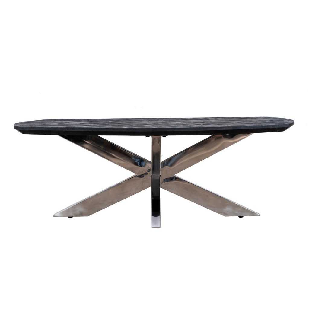 Thumbnail - Livetastic Couchtisch, Schwarz, Edelstahl, Holz, Metall, Mangoholz, Holz, rechteckig, X-Form, 45x70x130 cm, Holzmöbel, H...
