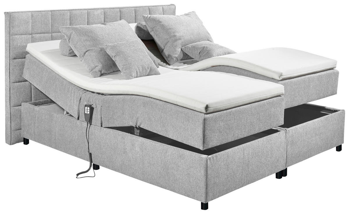 BOXSPRING-ÁGY 180/200 cm  világosszürke  - világosszürke/ezüstszínű, Basics, műanyag/faalapú anyag (180/200cm) - MID.YOU