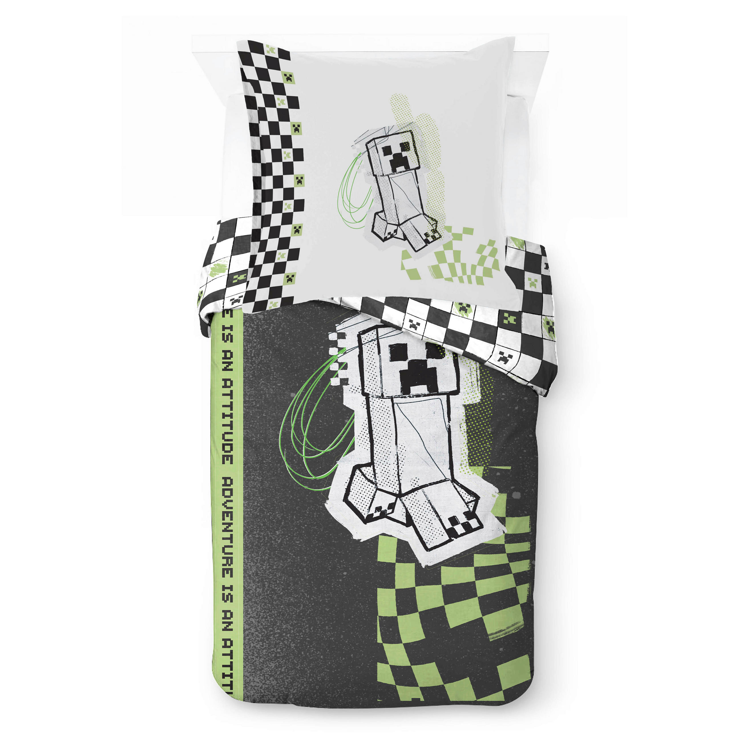 KINDERBETTWÄSCHE Minecraft Doodle Skate Teen 200/135 cm  - Weiß/Grün, Basics, Textil (200/135cm)