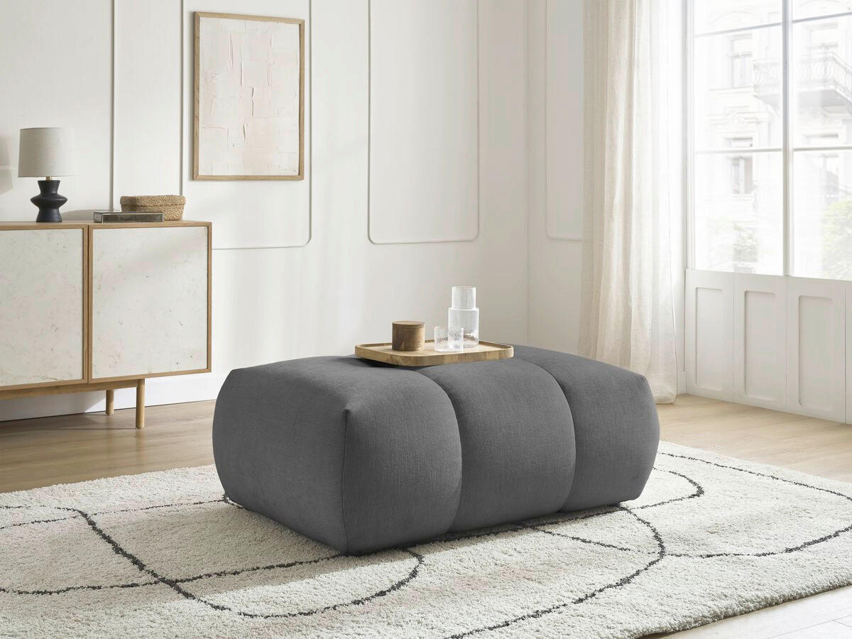 HOCKER FUJI  Leinenoptik Dunkelgrau  - Dunkelgrau/Schwarz, MODERN, Kunststoff/Textil (112/44/80cm)