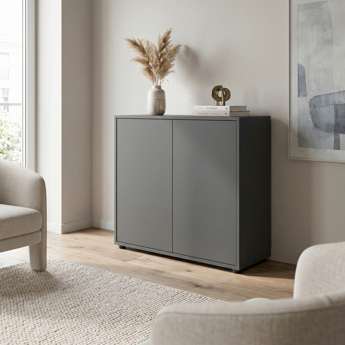 KOMMODE Mailand Typ 4, 79/73/33 cm,  - Anthrazit/Schwarz, MODERN, Holzwerkstoff/Kunststoff (79/73/33cm) - MID.YOU