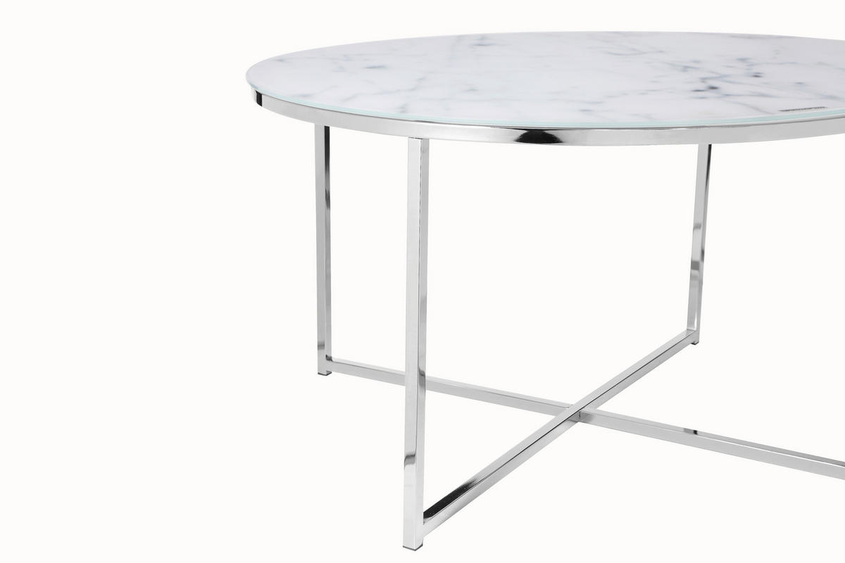 COUCHTISCH 80/80/45 cm rund Weiß, Chromfarben  - Chromfarben/Weiß, Design, Glas/Metall (80/80/45cm) - Livetastic