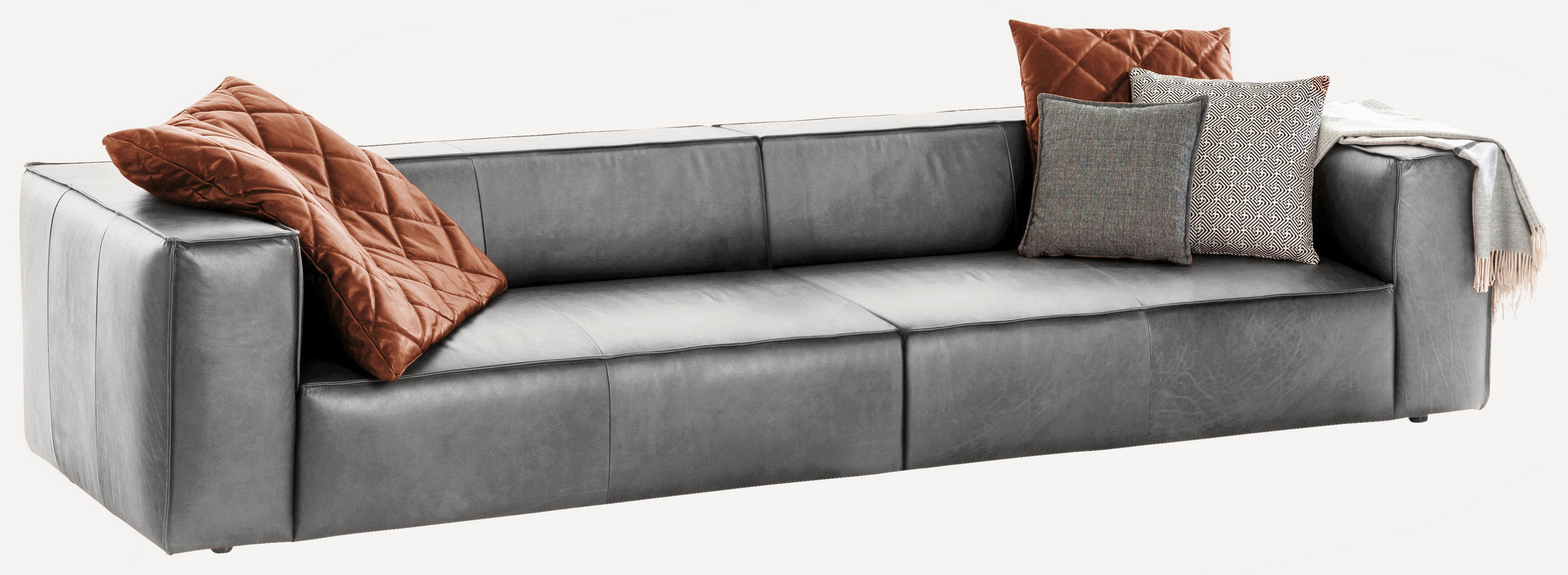 VIERSITZER-SOFA around the block Hellgrau Echtleder  - Hellgrau/Schwarz, MODERN, Leder/Kunststoff (300/66/104cm) - Chilliano