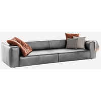 VIERSITZER-SOFA Echtleder Hellgrau  - Hellgrau/Schwarz, Modern, Leder/Kunststoff (300/66/104cm) - W.Schillig