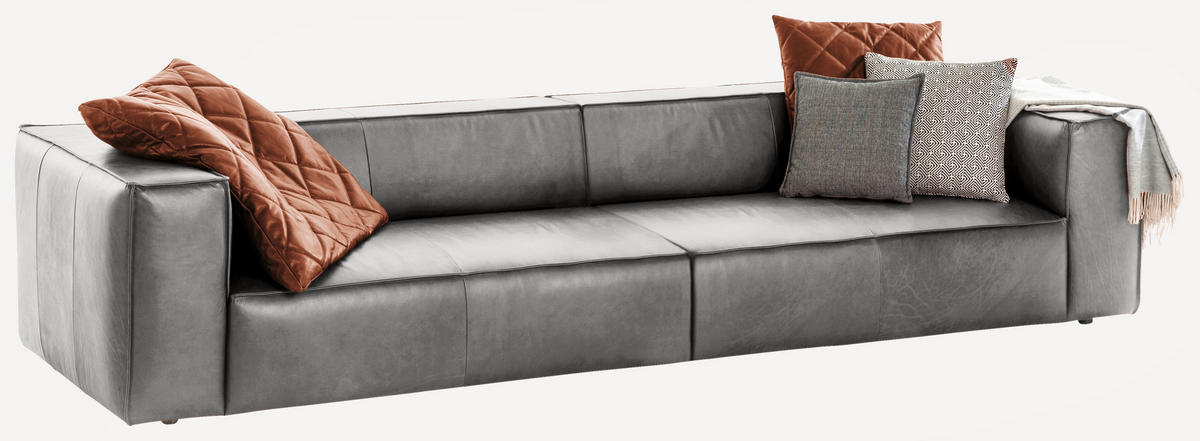 VIERSITZER-SOFA Echtleder Hellgrau  - Hellgrau/Schwarz, Modern, Leder/Kunststoff (300/66/104cm) - W.Schillig