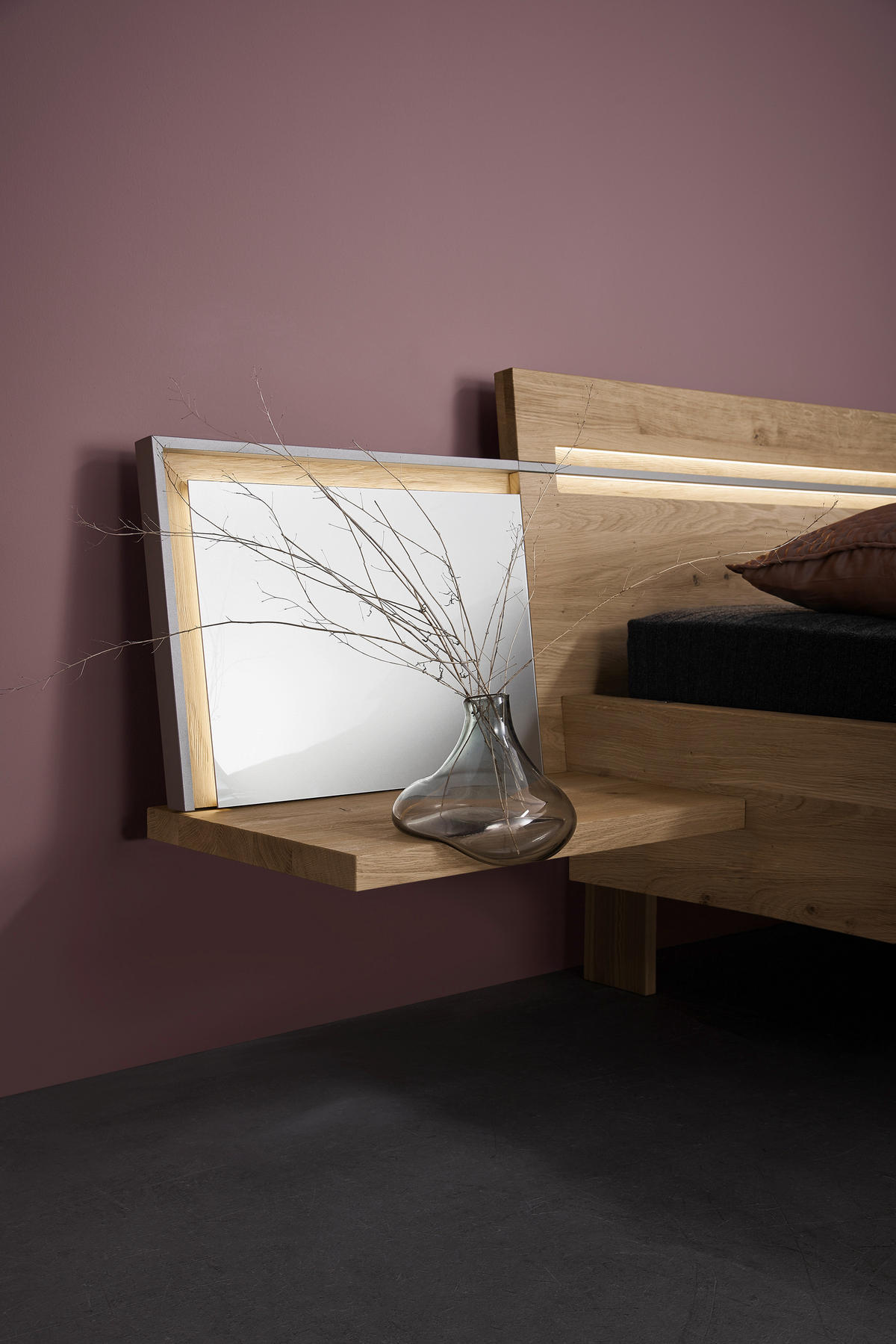 BETTANLAGE - Eichefarben/Silberfarben, Design, Holz (180/200cm) - Valdera