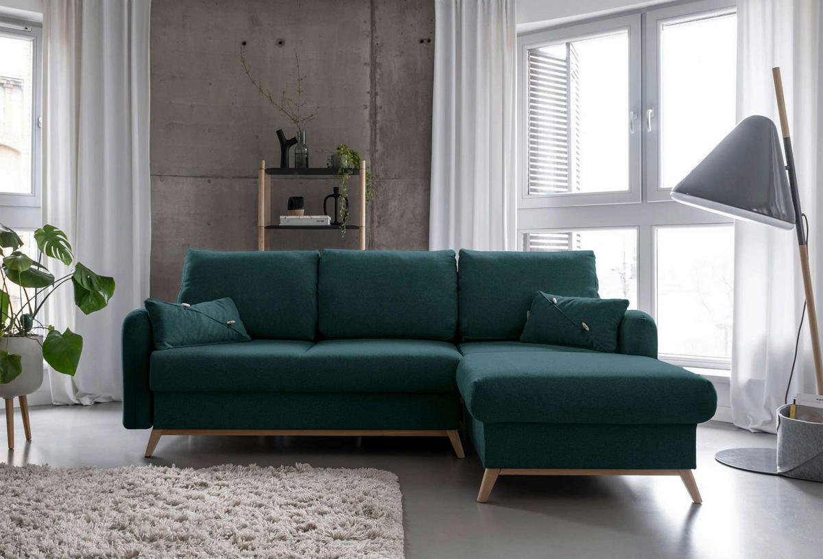 Colțar, textil, turcoaz, 235/157 cm - turcoaz/culoare natur, lemn/textil (235/157cm) - MID.YOU