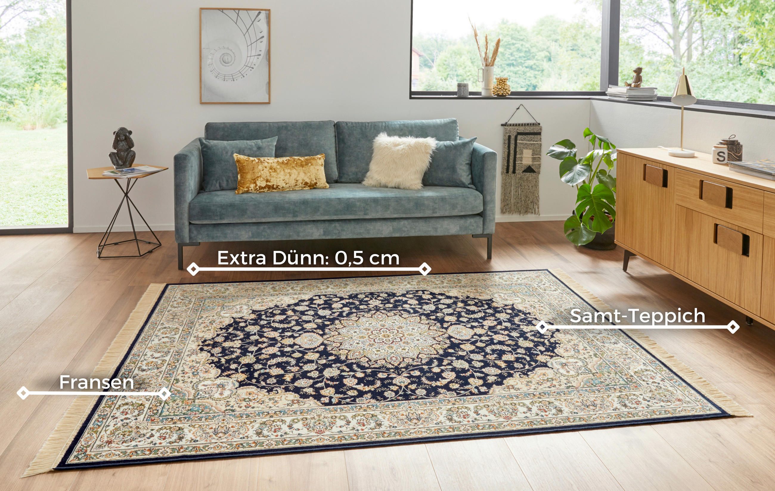 VINTAGE-TEPPICH 135/195 cm Naveh Creme, Dunkelblau  - Creme/Dunkelblau, Basics, Textil (135/195cm)