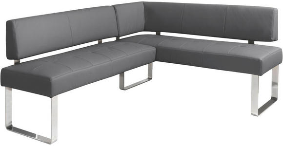 ECKBANK Echtleder Chromfarben, Dunkelgrau - Chromfarben/Dunkelgrau, Design, Leder/Metall (206/165cm) - Novel