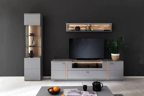 HYLLKOMBINATION  i grå, ekfärgad  276/207/50 cm  - grå/nickelfärgad, Design, metall/trämaterial (276/207/50cm) - MID.YOU