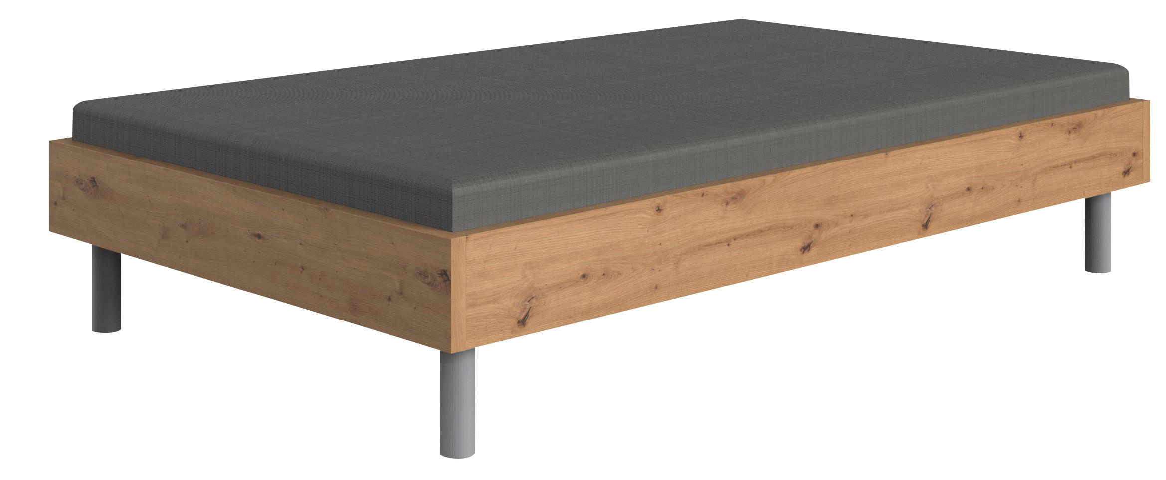 POSTELJA 120 cm   x 200 cm  , leseni material barve hrasta  - barve hrasta/barve aluminija, Design, kovina/leseni material (120/200cm) - Carryhome