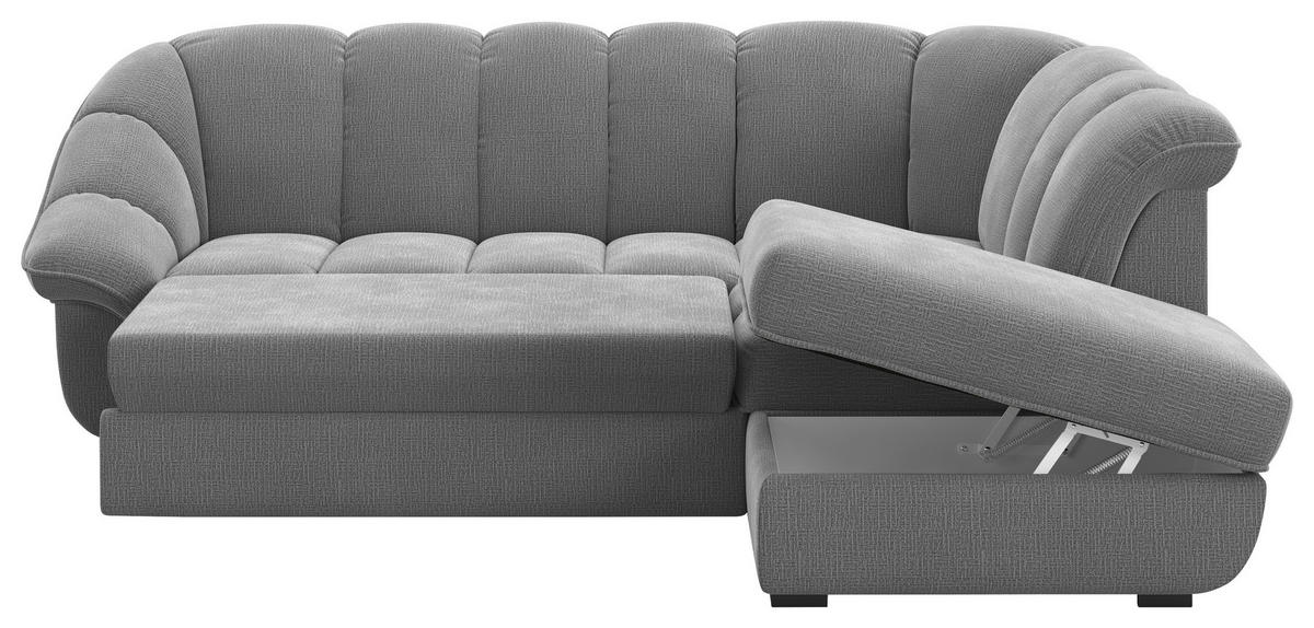 ECKSOFA Anthrazit Chenille Bettkasten, Schlaffunktion, Rücken echt  - Anthrazit/Schwarz, KONVENTIONELL, Kunststoff/Textil (260/222cm) - Welnova