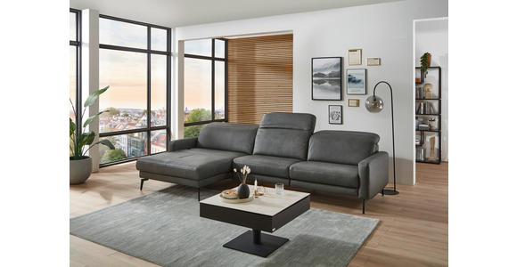 ECKSOFA Anthrazit Echtleder Kopfteilverstellung  - Anthrazit/Schwarz, Design, Leder/Metall (179/323cm) - Dieter Knoll