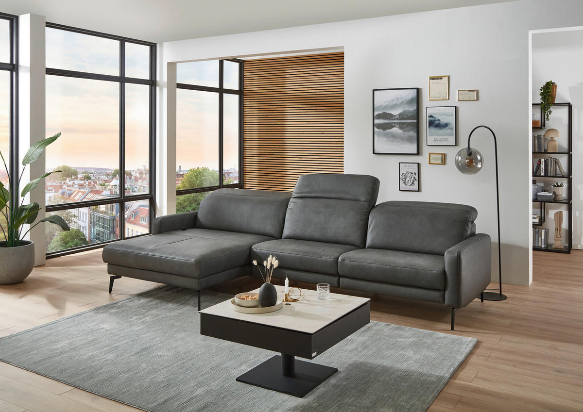 ECKSOFA  in Echtleder Anthrazit  179/323 cm  - Anthrazit/Schwarz, Design, Leder/Metall (179/323cm) - Dieter Knoll