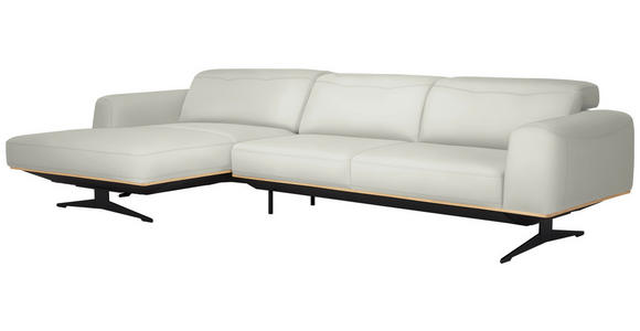 ECKSOFA in Echtleder Weiß  163/305 cm  - Eichefarben/Schwarz, Design, Leder/Holz (163/305cm) - Novel