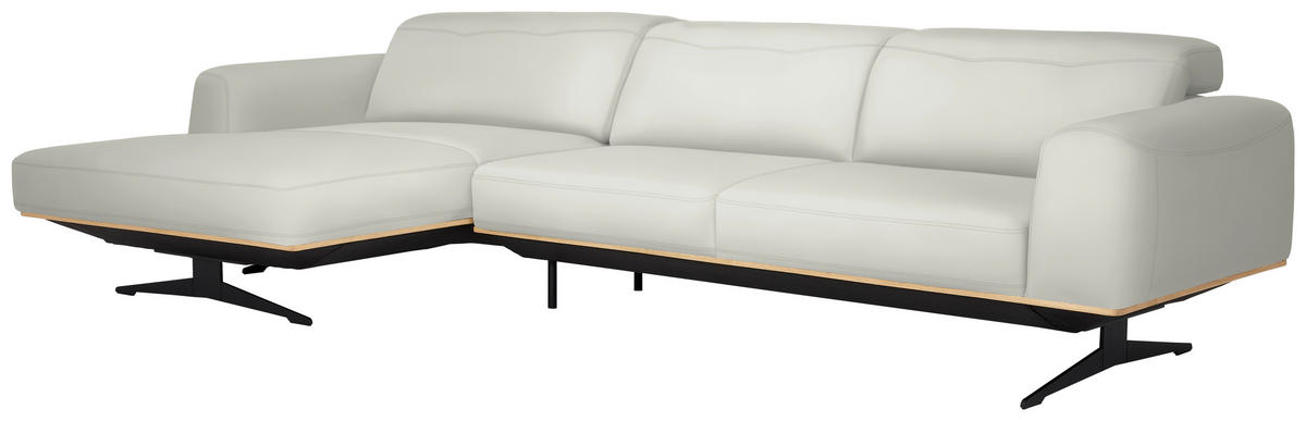 ECKSOFA in Echtleder Weiß  163/305 cm  - Eichefarben/Schwarz, Design, Leder/Holz (163/305cm) - Novel