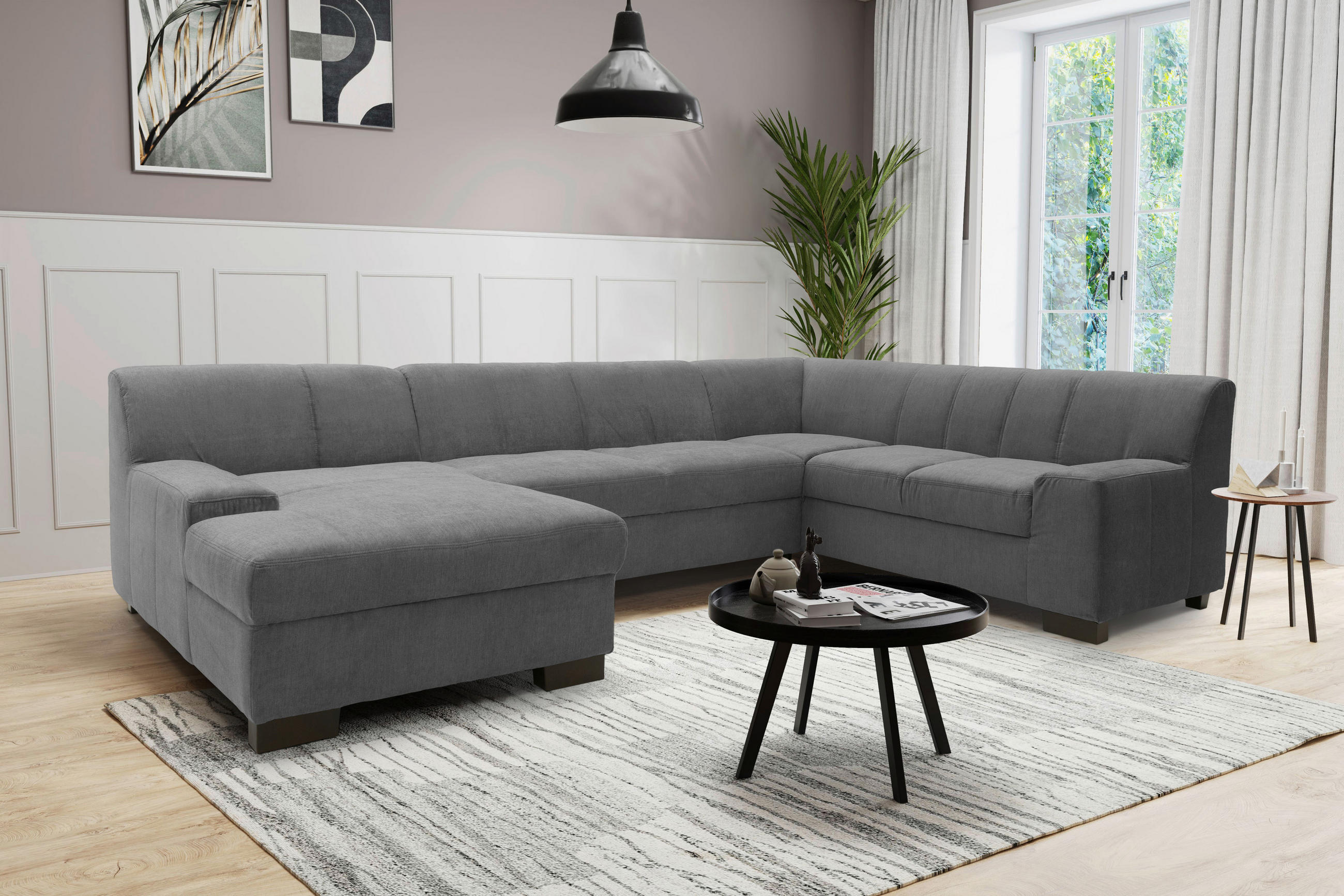 WOHNLANDSCHAFT Anthrazit Webstoff - Wengefarben/Anthrazit, Design, Holz/Textil (153/328/212cm) - MID.YOU