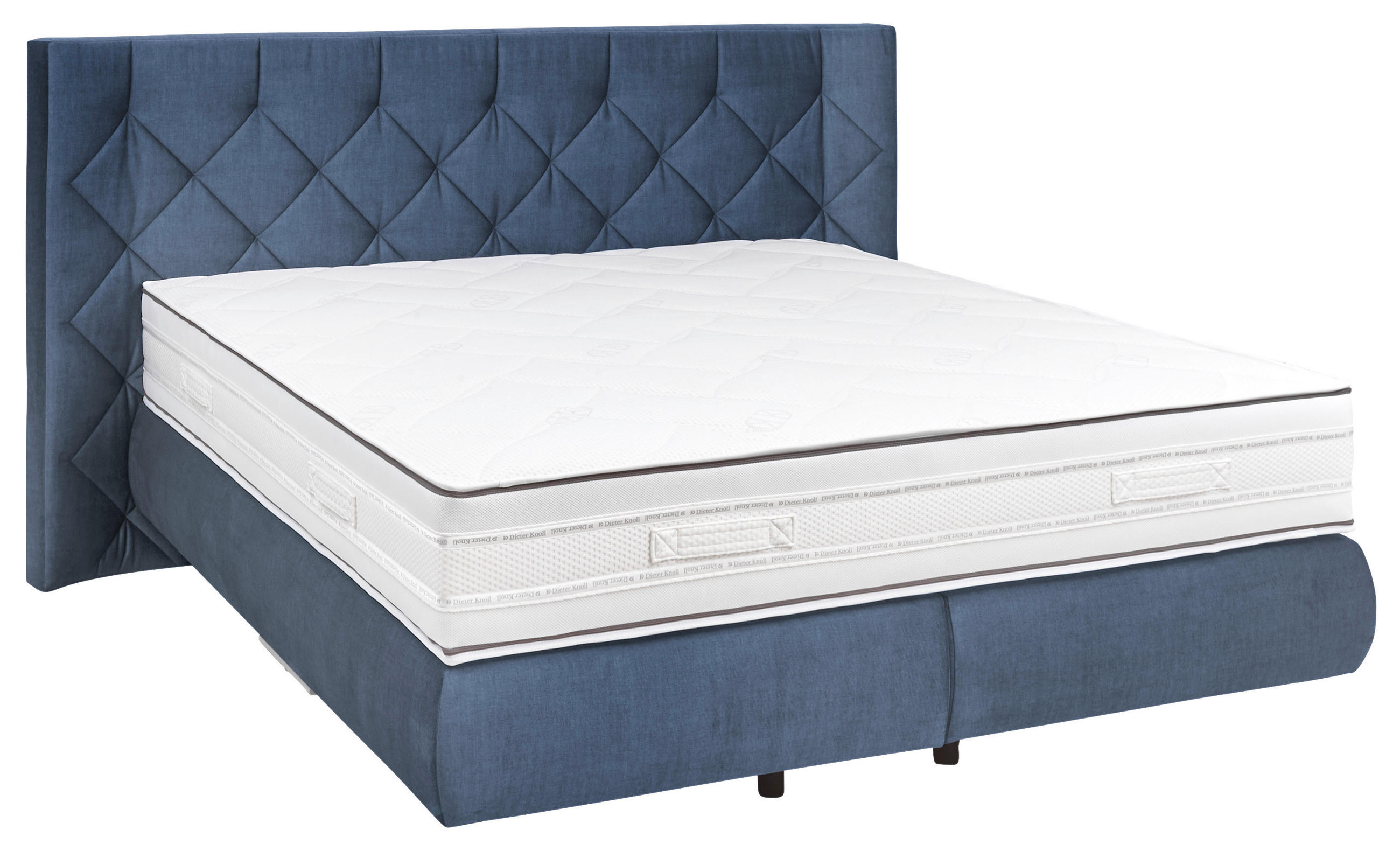 BOXSPRINGBETT 200/200 cm,  in Blau, Matratze, H3 + H4 = fest + sehr fest, unterschiedliche Matratzenhärtegrade je Bettseite  - Blau/Schwarz, Konventionell, Holz/Holzwerkstoff (200/200cm) - Dieter Knoll