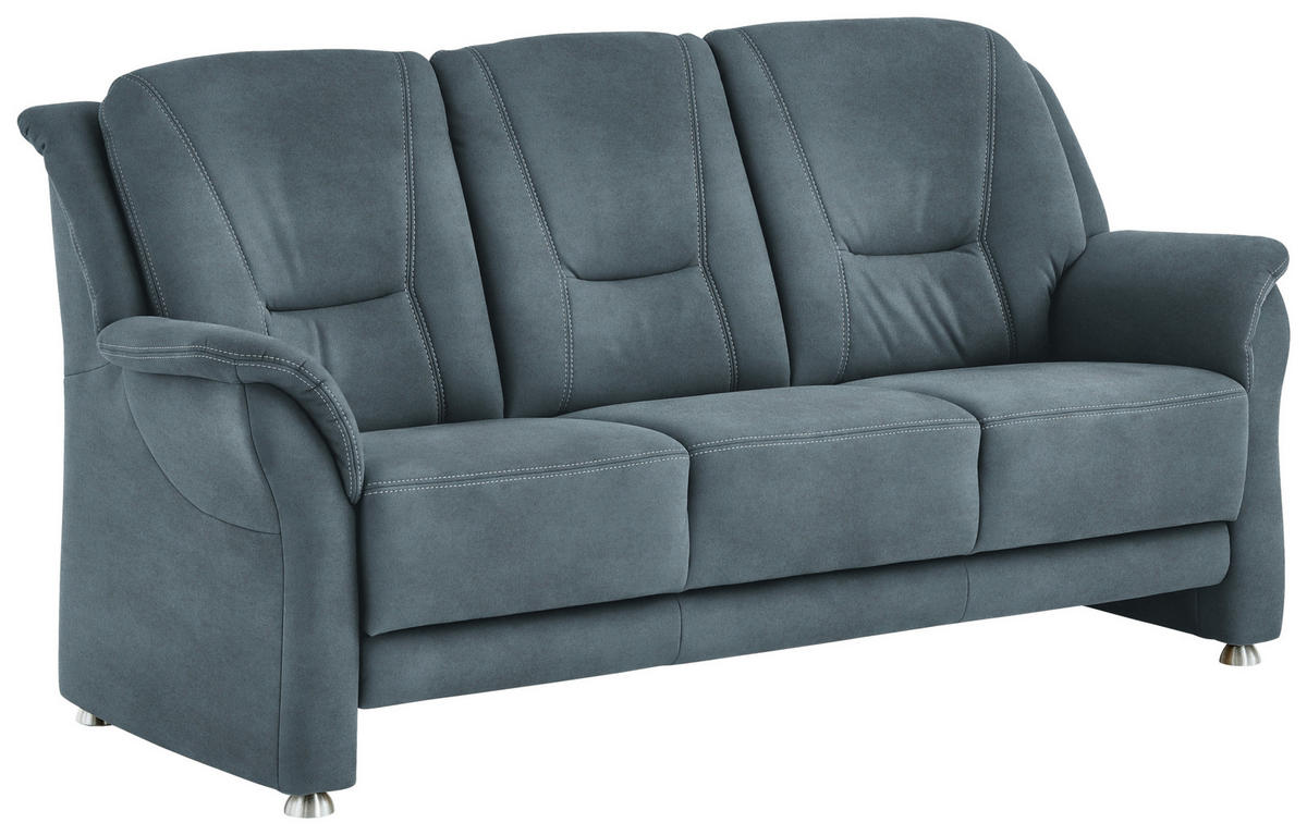 3-SITZER-SOFA in Mikrofaser Blau  - Blau/Beige, Konventionell, Textil/Metall (198/100/89cm) - Beldomo Comfort