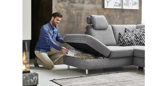 WOHNLANDSCHAFT in Flachgewebe Grau - Chromfarben/Grau, KONVENTIONELL, Textil/Metall (168/305/200cm) - Voleo