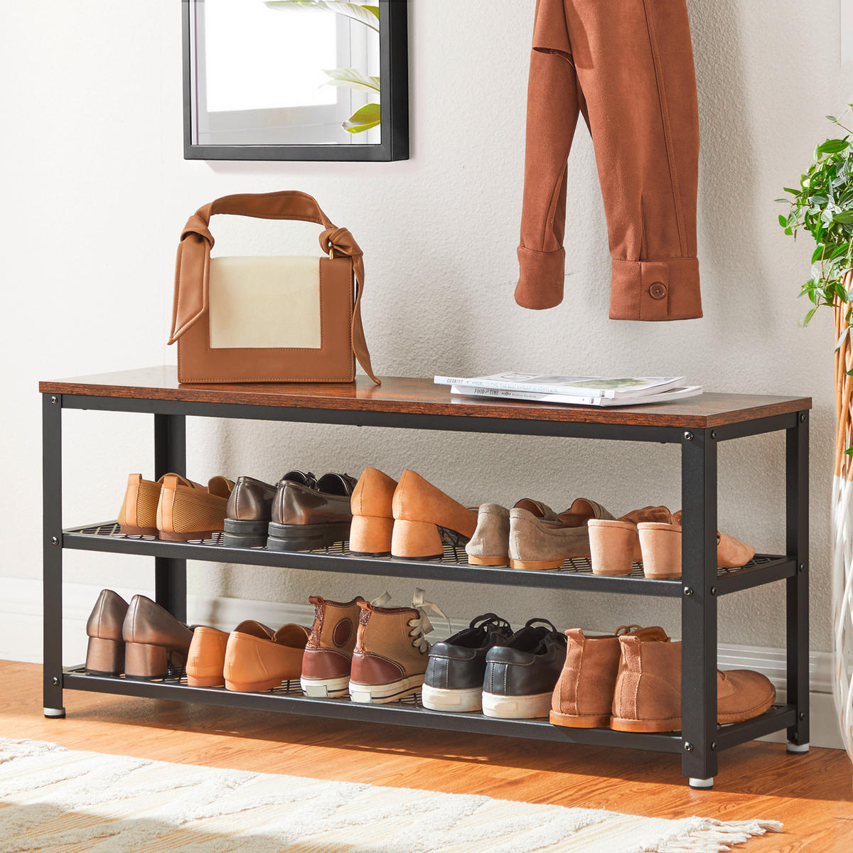SCHUHREGAL Braun, Schwarz  - Schwarz/Braun, Trend, Holzwerkstoff/Metall (100/45/30cm) - Boxxx
