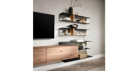 WOHNWAND in Anthrazit, Eichefarben 339/170/39 cm - Eichefarben/Anthrazit, Natur, Holz/Metall (339/170/39cm) - Valnatura