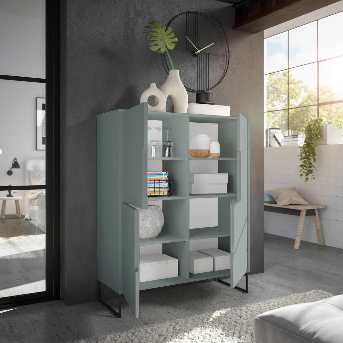 HIGHBOARD  in 101/125/38 cm  - Salbeigrün/Schwarz, Konventionell, Holzwerkstoff/Metall (101/125/38cm) - Hom`in