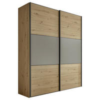SCHWEBETÜRENSCHRANK in Hellgrau, Eiche Artisan  - Hellgrau/Schwarz, Holzwerkstoff/Metall (200/222/68cm) - Moderano