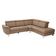 ECKSOFA in Echtleder Braun  - Alufarben/Braun, Design, Leder/Metall (271/242cm) - Cantus