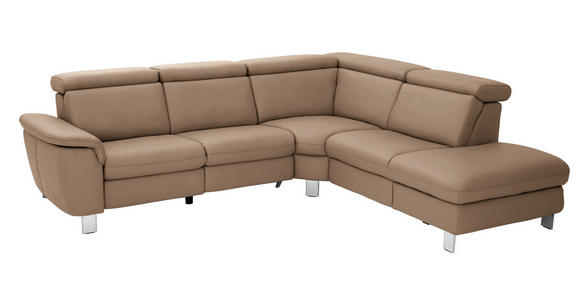 ECKSOFA in Echtleder Braun  - Alufarben/Braun, Design, Leder/Metall (271/242cm) - Cantus