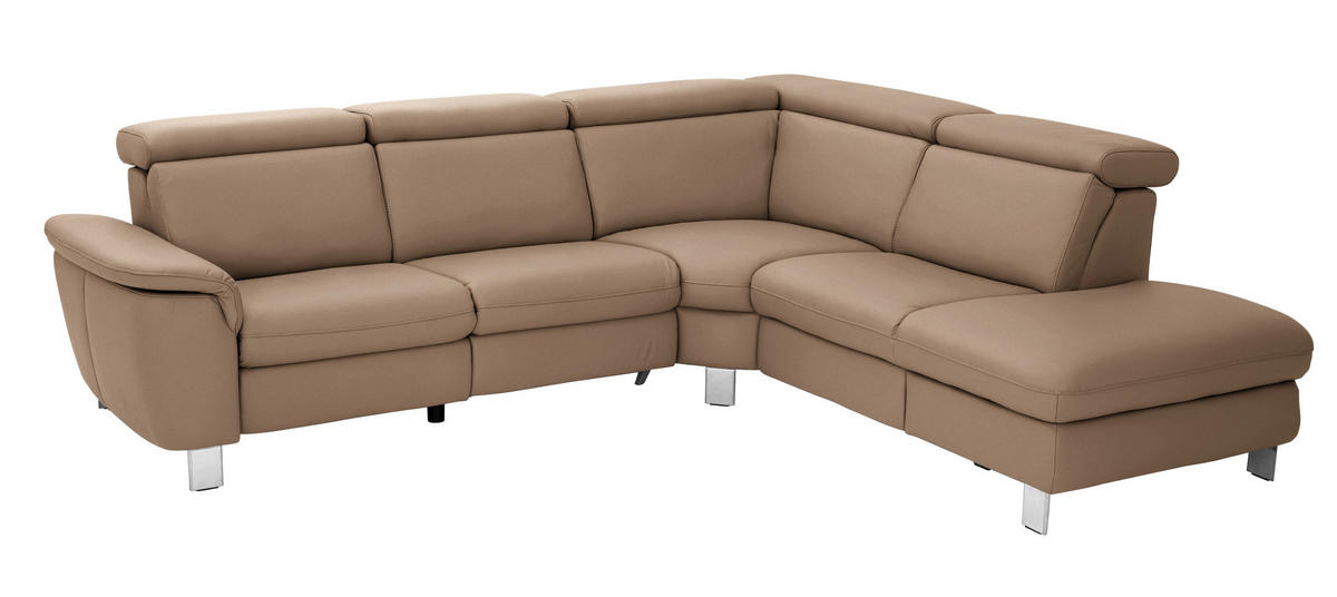 ECKSOFA in Echtleder Braun  - Alufarben/Braun, Design, Leder/Metall (271/239cm) - Cantus