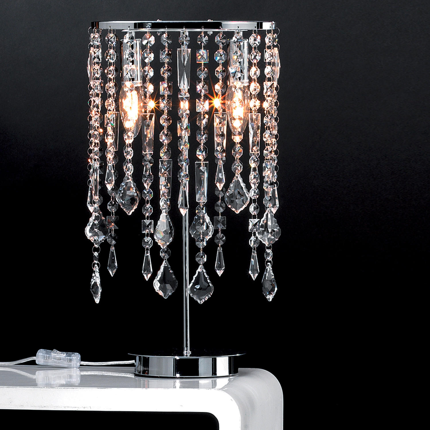 KRISTALL-TISCHLEUCHTE 25/45 cm   - Chromfarben, KONVENTIONELL, Glas/Metall (25/45cm)