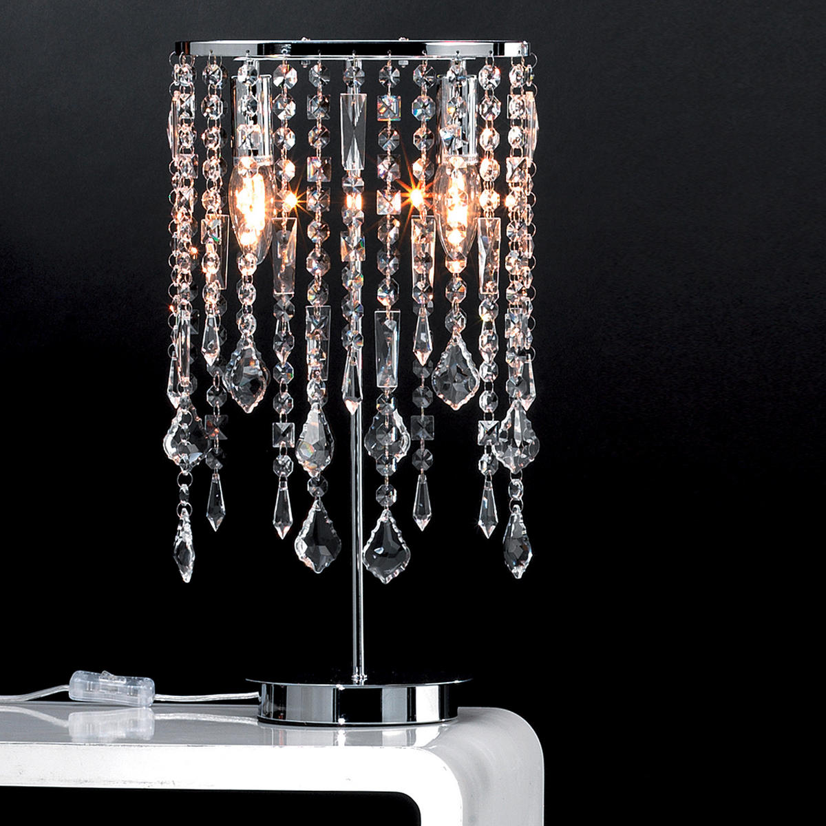 KRISTALL-TISCHLEUCHTE 25/45 cm   - Chromfarben, KONVENTIONELL, Glas/Metall (25/45cm)