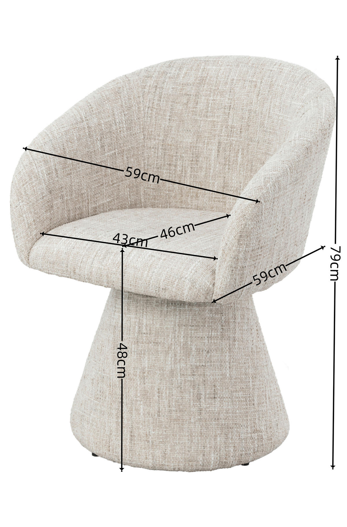 ARMLEHNSTUHL  Sitzfläche 360° drehbar, inklusive Armlehnen Webstoff  Beige  - Beige, Design, Textil/Metall (59,5/80/60cm) - Milino