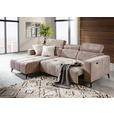 ECKSOFA Taupe Cord Rücken echt, Kopfteilverstellung, Sitzvorzug  - Taupe/Schwarz, KONVENTIONELL, Textil/Metall (170/257cm) - Carryhome
