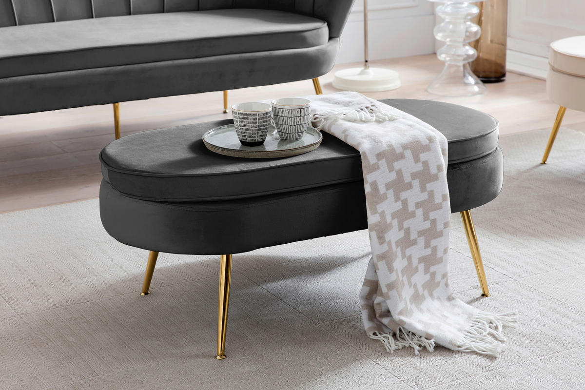 HOCKER in Textil Schwarz  - Goldfarben/Schwarz, MODERN, Textil/Metall (99/40/44cm) - Livetastic