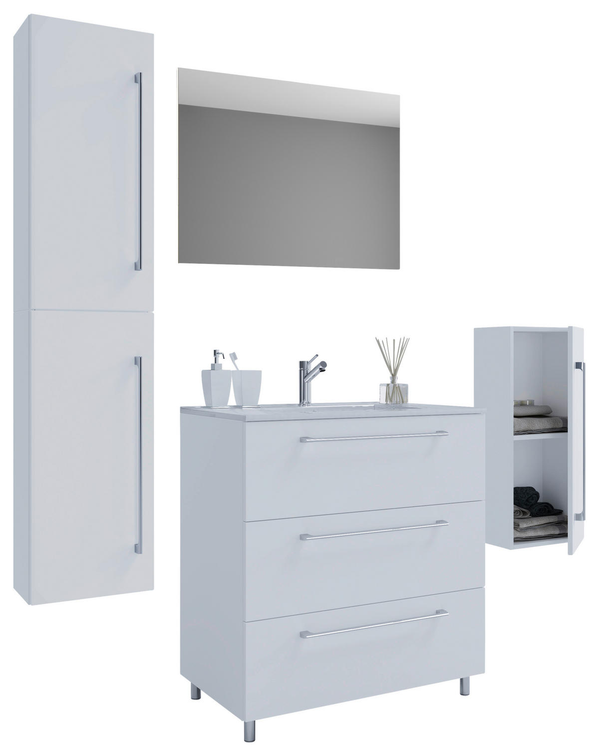 BADEZIMMER 5-teilig  in 126 cm  - Alufarben/Weiß, MODERN, Keramik/Holzwerkstoff (126cm) - MID.YOU