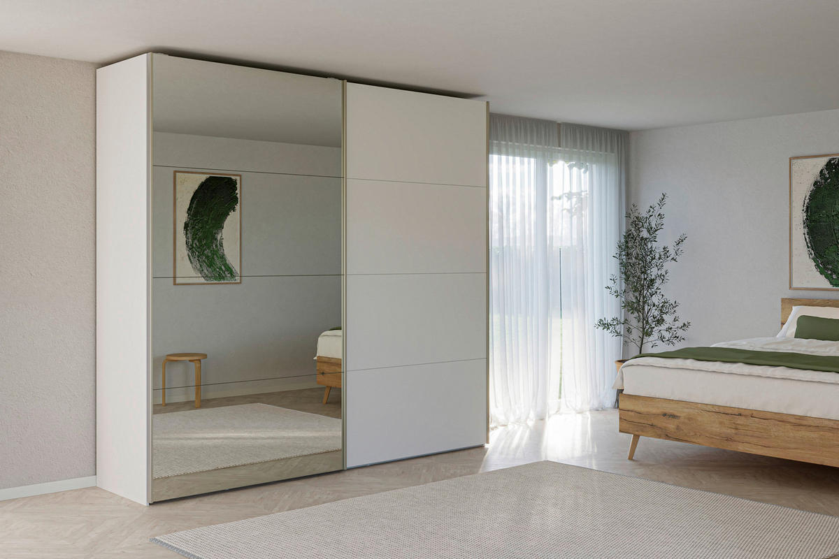 SCHWEBETÜRENSCHRANK 253/236/65 cm 2-türig Weiß  - Edelstahlfarben/Weiß, Design, Glas/Holzwerkstoff (253/236/65cm) - Jutzler