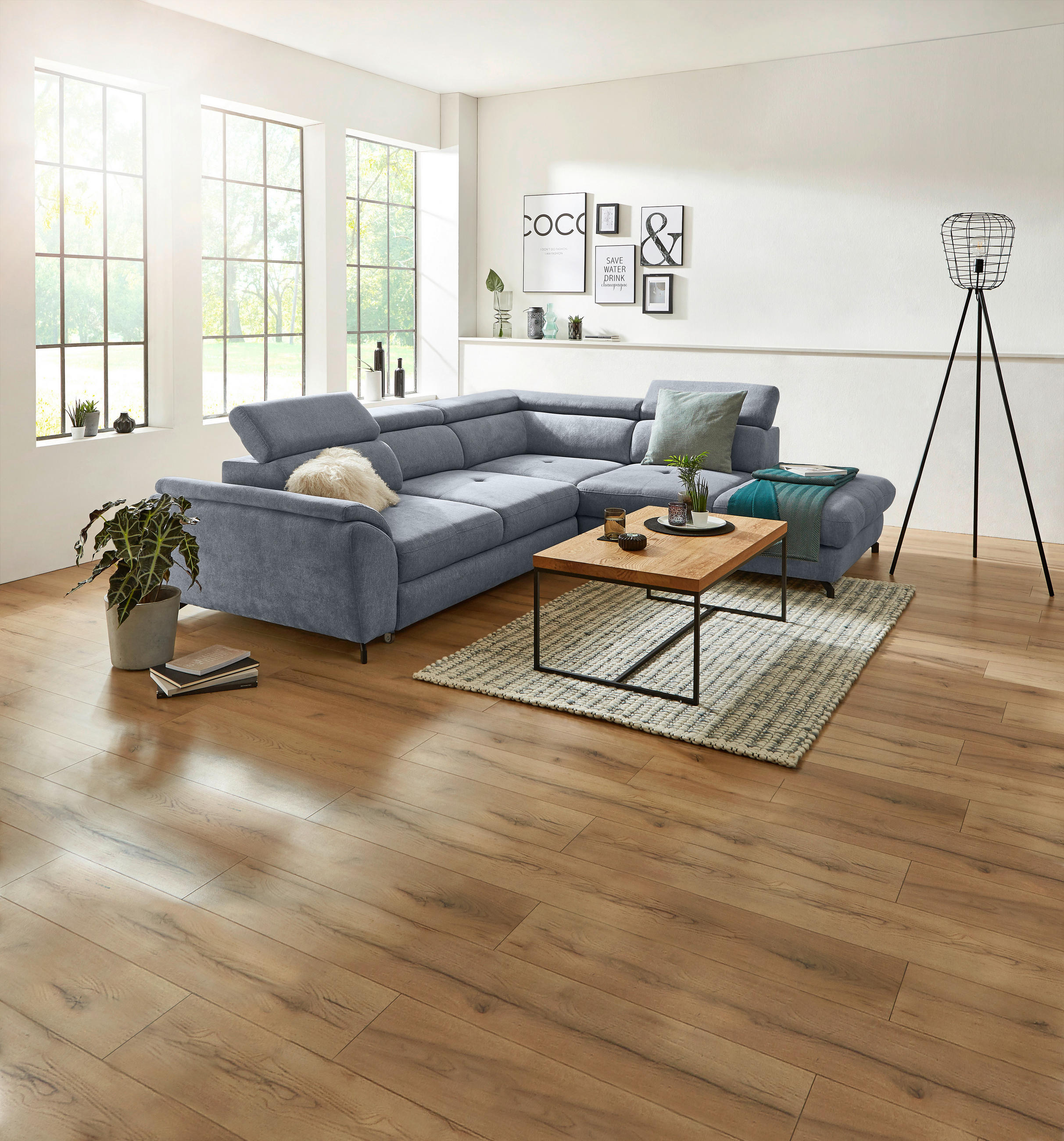 ECKSOFA inkl. Funktion Graphitfarben Webstoff  - Schwarz/Graphitfarben, Design, Textil/Metall (277/237cm) - Stylife