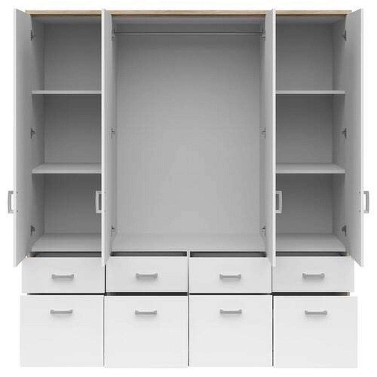 KLEIDERSCHRANK in Weiss, Sonoma Eiche  - Weiss/Silberfarben, Konventionell, Glas/Holzwerkstoff (181/199/58cm) - Boxxx