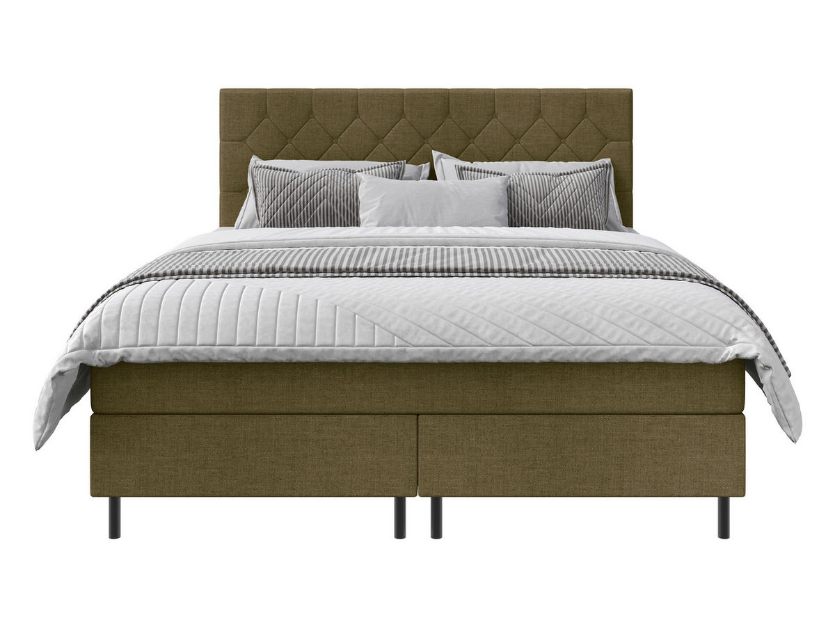 BOXSPRINGBETT 140/200 cm,  in Olivgrün, Matratze, Topper, H2 = mittel  - Schwarz/Olivgrün, KONVENTIONELL, Textil/Metall (140/200cm) - Chameo