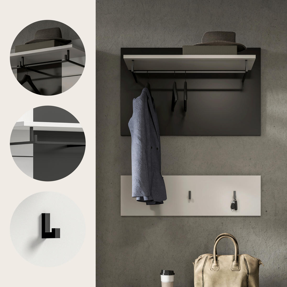 GARDEROBENPANEEL  in 80/73/27 cm  - Weiß/Grau, Design, Holzwerkstoff (80/73/27cm) - Livetastic