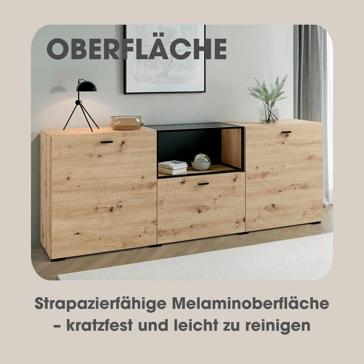SIDEBOARD  in 200/75,5/37,5 cm  - Schwarz/Eiche Artisan, Design, Holzwerkstoff/Kunststoff (200/75,5/37,5cm) - MID.YOU