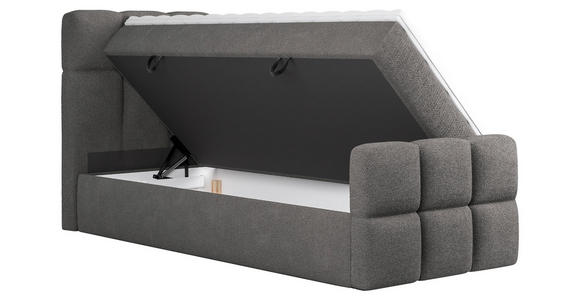 BOXBETT 90/200 cm,  in Dunkelgrau, gepolstertes Kopfteil, Bettkasten, Topper, H3 = fest  - Dunkelgrau/Schwarz, Design, Holzwerkstoff/Kunststoff (90/200cm) - Xora