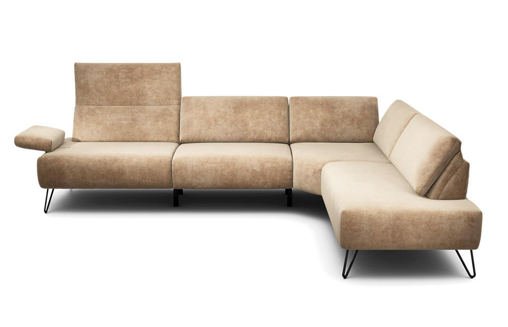 ECKSOFA Cosy Sandfarben Samt  - Sandfarben/Schwarz, Design, Textil/Metall (288-303/213cm) - SENSOO